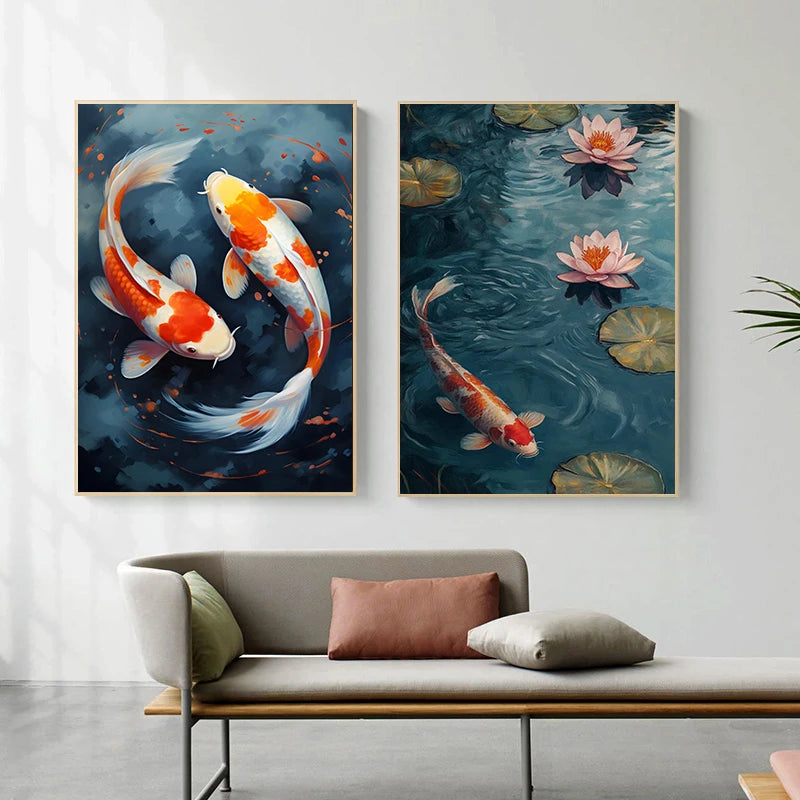 Asian Japanese Zen Tranquility Natural Aesthetics Koi Carp Art Poster Canvas Printing Living Room Bedroom Home Wall Decoration