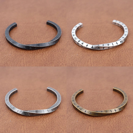 Trendy Charm Viking Nordic Runes C-Shaped Bracelet for Men Women Stainless Steel Classic Mobius Opening Bracelet Amulet Jewelry