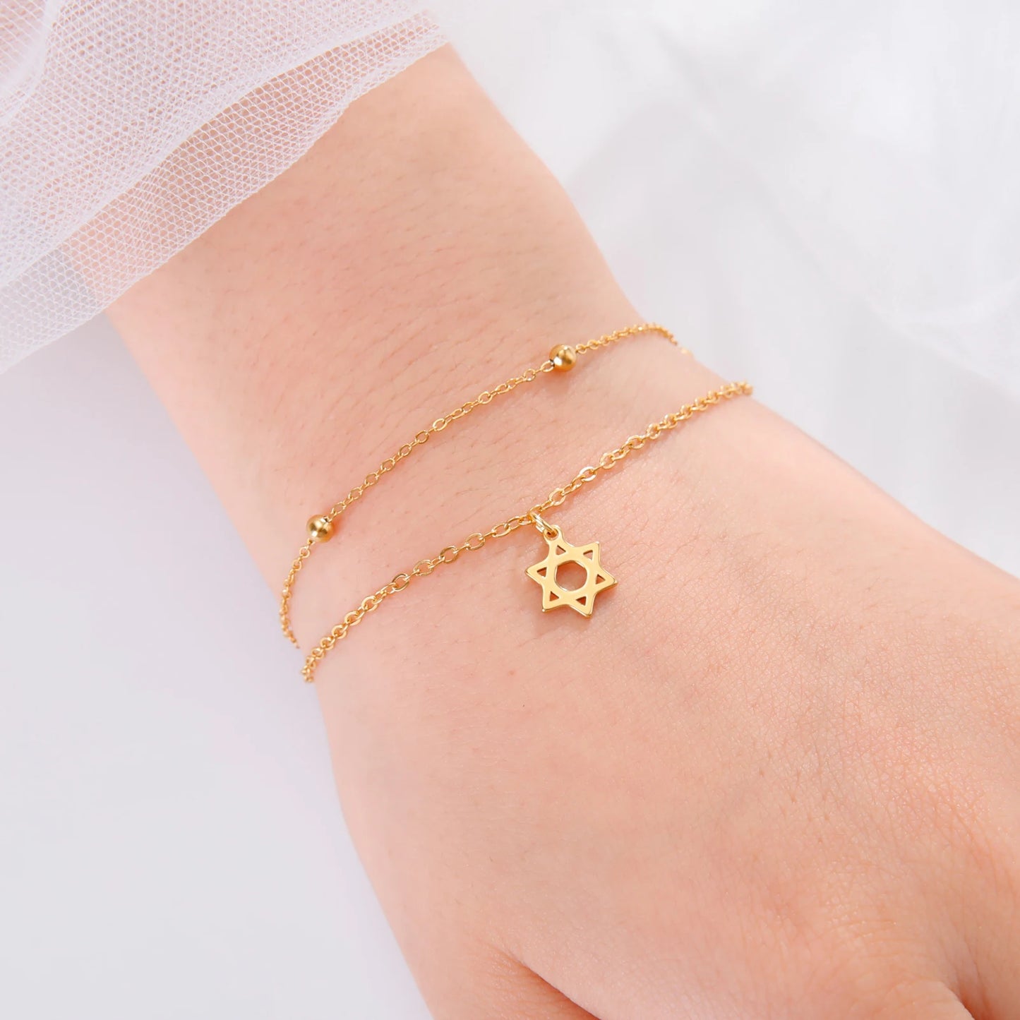 EUEAVAN 1pc Star of David Bracelet Hexagram Jewish Stainless Steel Charm Bracelets for Women Vintage Judaism Jewelry Gifts