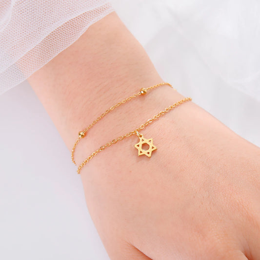 EUEAVAN 1pc Star of David Bracelet Hexagram Jewish Stainless Steel Charm Bracelets for Women Vintage Judaism Jewelry Gifts