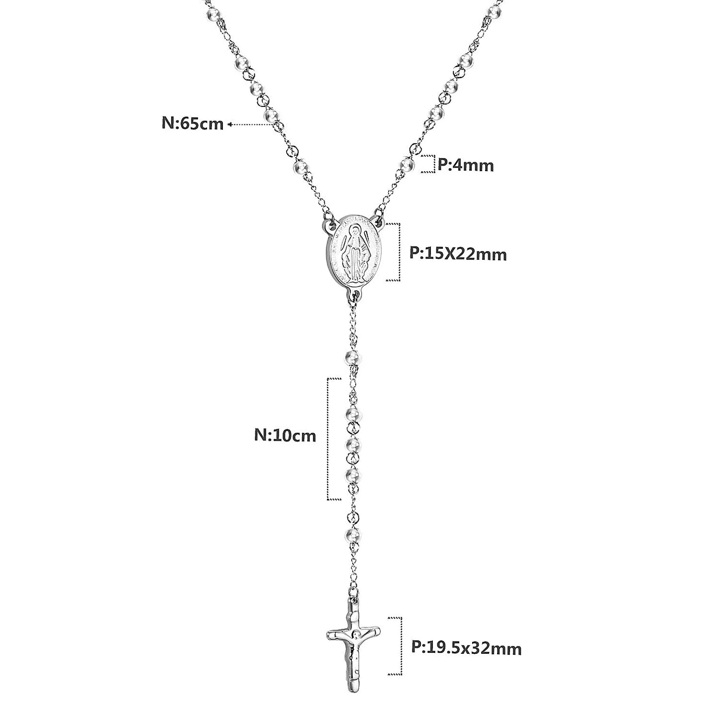 LUXUKISSKIDS Catholic Rosaries Beaded Prayer Cross Pendant Necklace Rosary Prayer Long Stainless Steel Necklaces Collier Jewelry