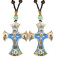 Diyalo Crucifix Jesus Christ Cross Icons Pendant Necklace Orthodox Wooden Beaded Chain Necklace Prayer Car Hanging Decor Jewelry