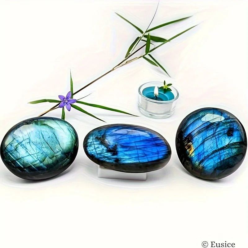 1pc natural labradorite palm stone - hand-polished oval massage and worry stone, iridescent blue hue