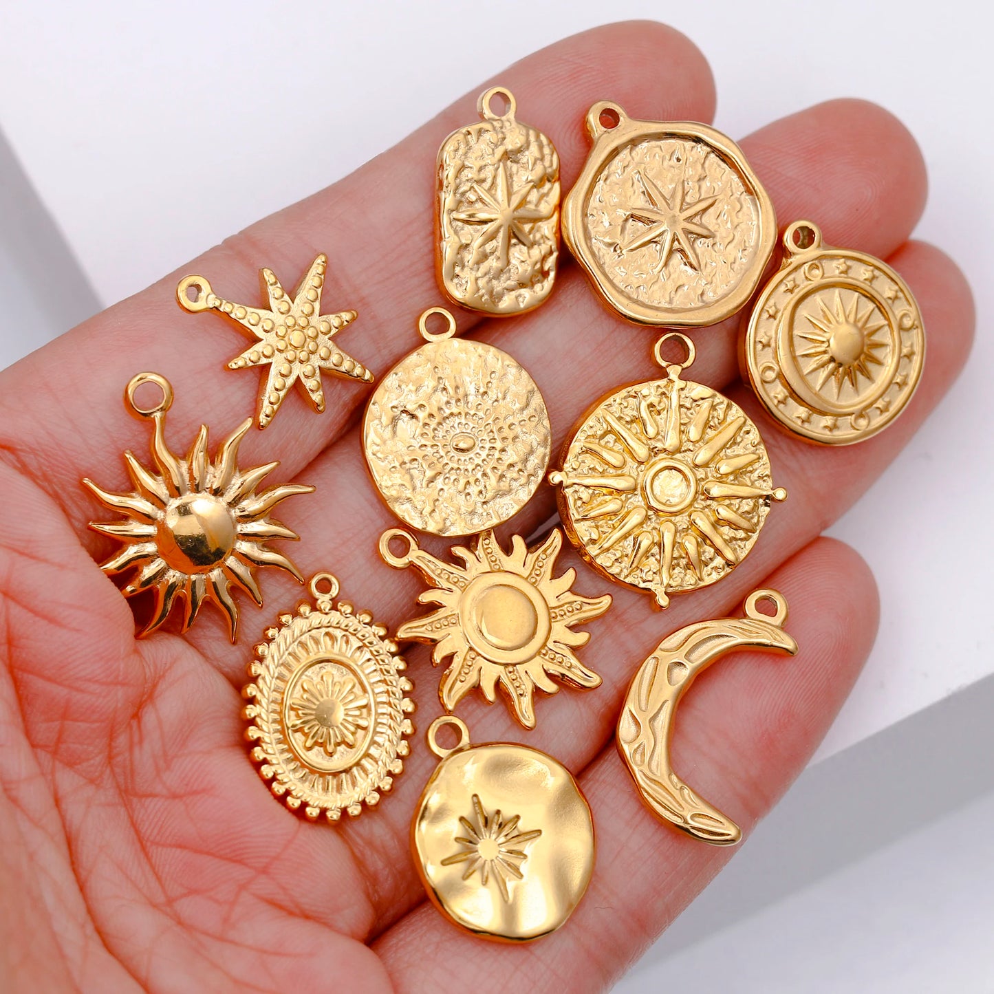 3pcs/Lot Stainless Steel Casting Sunburst Sun Moon Star Charms Pendant For DIY Necklace Bracelet Earrings Jewelry Accessories