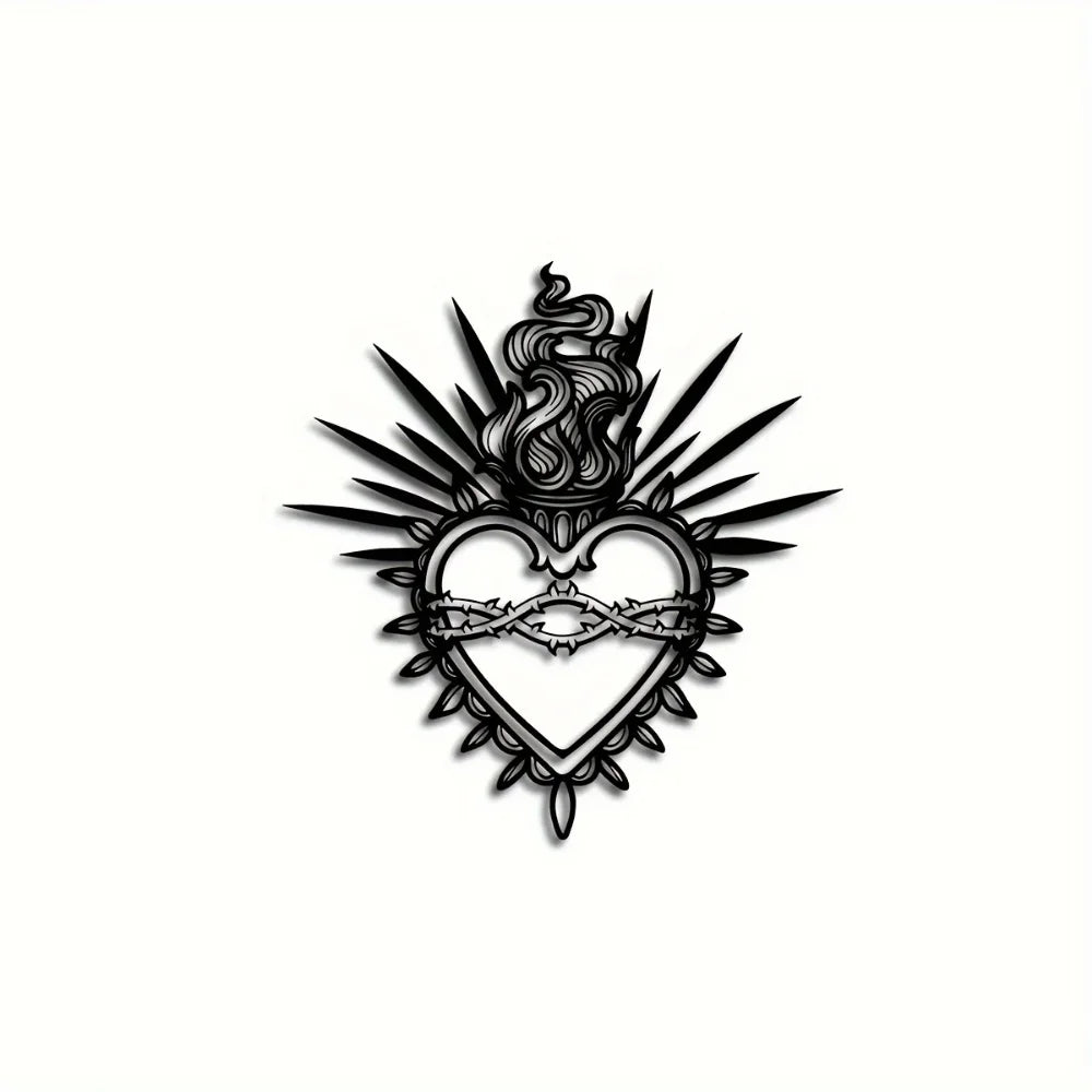 Sacred Heart Metal Wall Art Religious Figure Christ with Sacred Words Verses Decoration for Faith Home Living Room