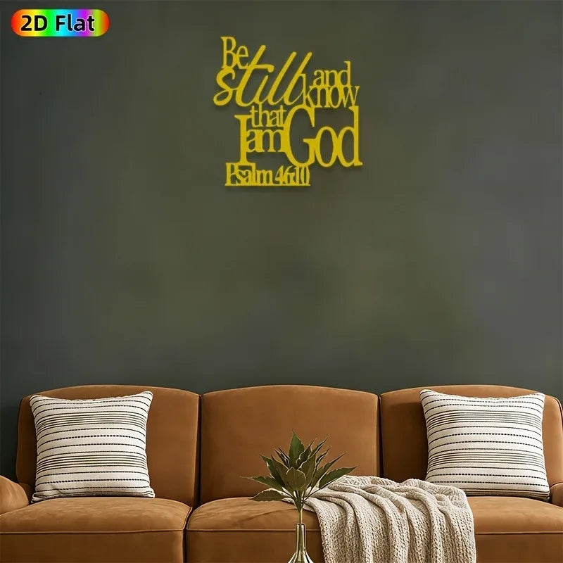 "Be Still and Know I Am God" Metal Wall Art, Psalm 46:10 Bible Verse, Religious Decor for Church Office, Gold White Black, Chris