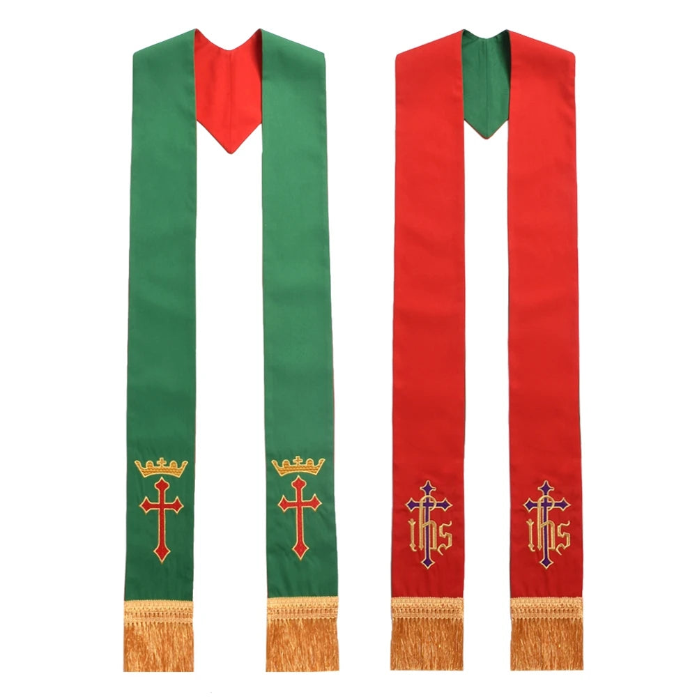 Clergy Stole Church Overlay Double Sided Cross Gold Tassels Scarf for Priest Choir