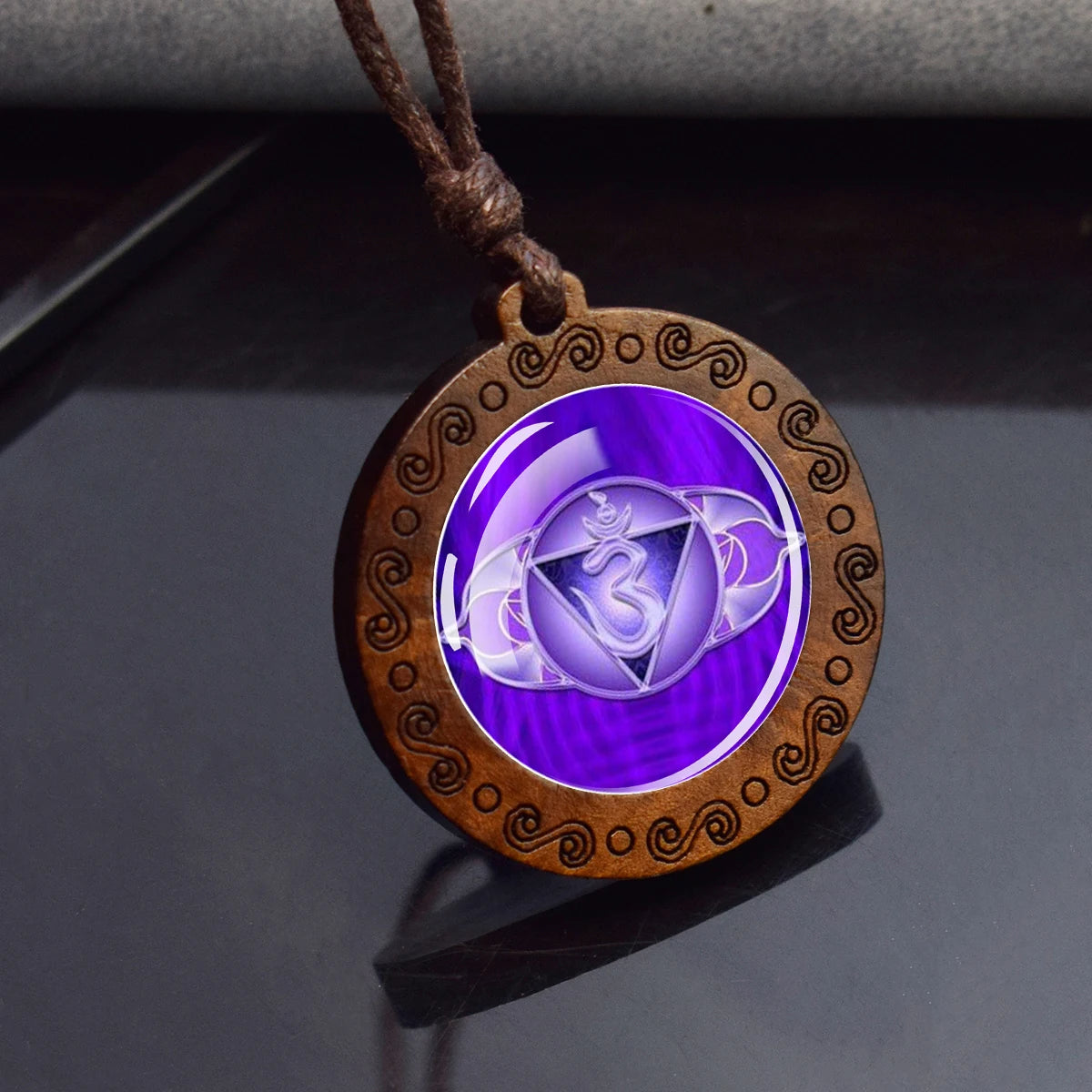 7Chakra Symbol Necklace Yoga Meditation Glass Dome Vintage Wooden Pendant Rope Chains Necklace Women Men Indian Buddhism Jewelry