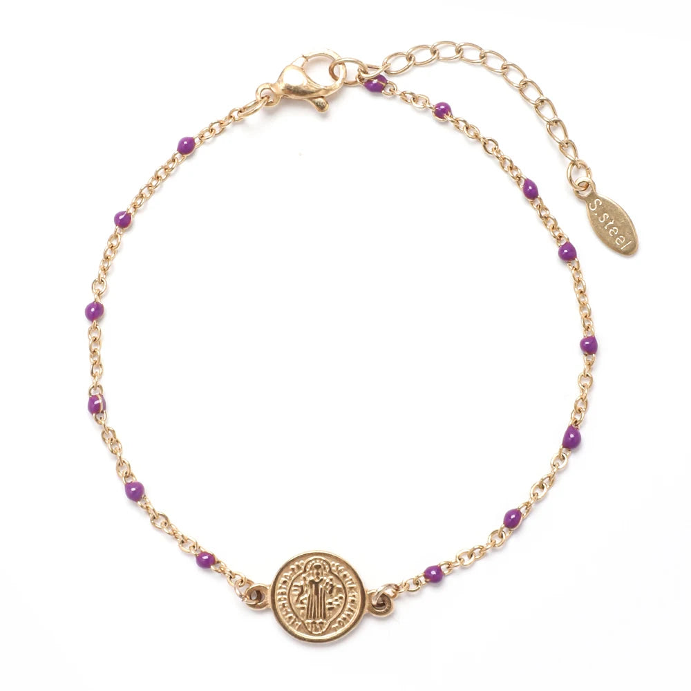Coin Charm Stainless Steel St Benedict Medal Bracelet San Benito Bracelet Adjustable Link Chain Bohemia Bracelet