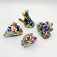 Natural Rough Rainbow Titanium Plating Aura Quartz Clusters Spiritual Crystals Gemstone Healing Stones Specimen for Decor