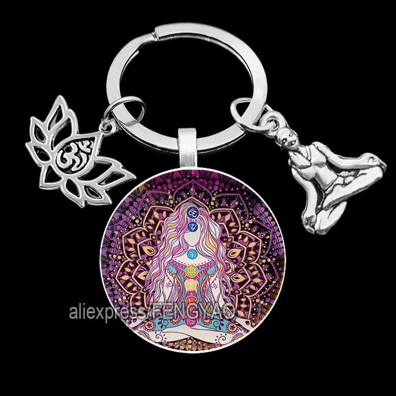 2023 Indian Buddha Meditation 7 Chakra Mandala Key Holder for Keys Psychedelic Yoga Keychain Ornament