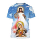 Christian Mother Of God Virgin Mary Jesus Loves Casual Tee Tops Short Sleeve Women's Men Adult and children's clothing Tshirt