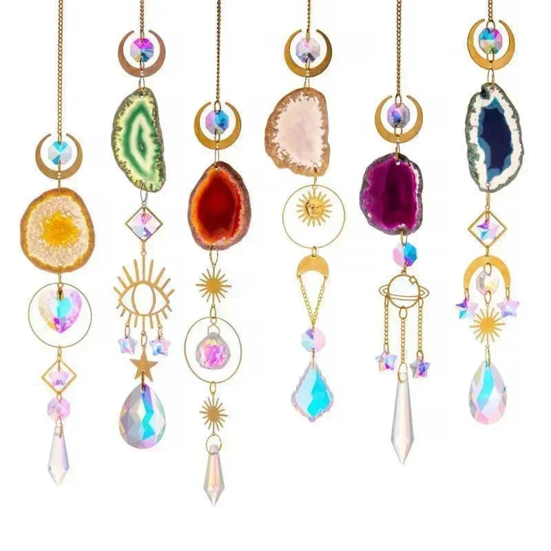 Hanging Crystals for Windows, Agate Pendant Suncatcher Crystal Prism Balls, Rainbow Maker