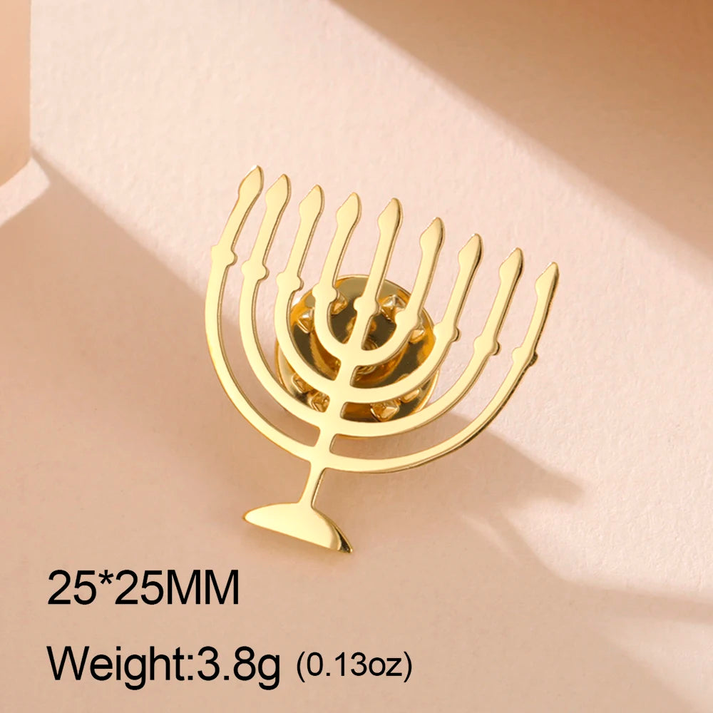Dawapara Hebrew Letter Chai Brooch Star of David Menorah Jewish Symbol Lapel Pins Hanukkah Gift Stainless Steel Jewelry