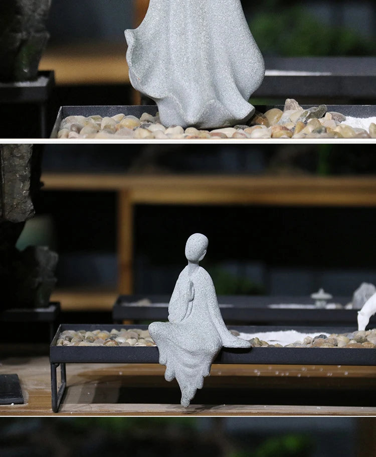 Buddha Stone Statue Little Buddhist Monks Tibetan Buddhism Figurines Zen Garden Ornament Meditation Home Aquarium Decoration
