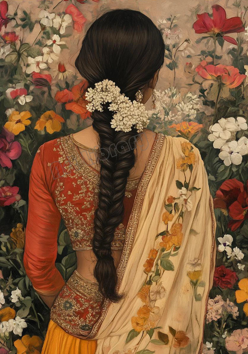 Retro Traditional Indian Woman Lady in The Garden Animals Pattern Poster Canvas Painting Wall Art Pictures Home Interior Decor