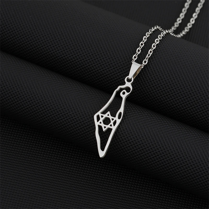 Israel Hexagram Map Pendant Necklace Country Geometry Stainless Steel Chain Necklaces for Women Jewelry Gift Souvenir Wholesale