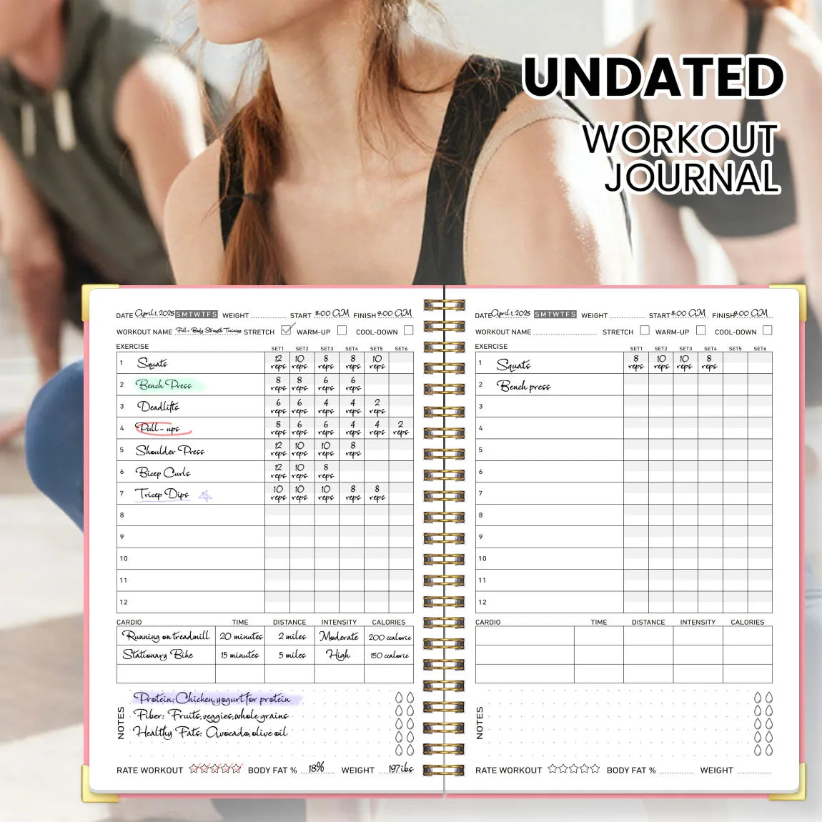 A5 Workout Journal,Fitness Planner Notebook with Cardio Tracker,Body Measurement Log,Goal Setting Organizer for Gym,Home Fitness
