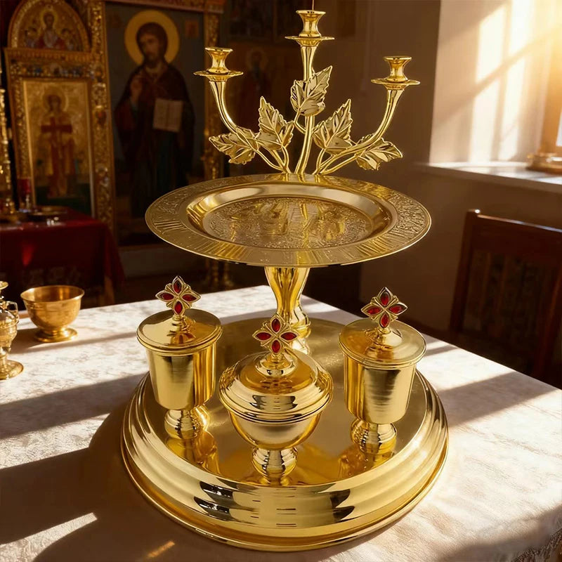 Orthodox Multi-Layer Ceremonial Utensils Candle Holders Holy Items Storage Belief Inheritance Prayer Religious Ritual Utensils