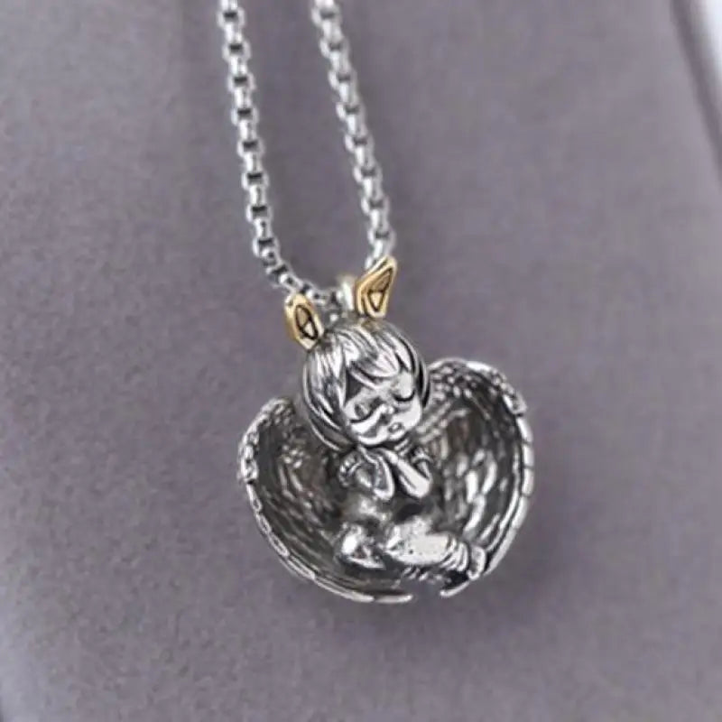Classic Angel Pendant Necklace Handmade Seraph Prayer Pendant Long Chain Necklace Men Women Jewelry Anniversary Gift