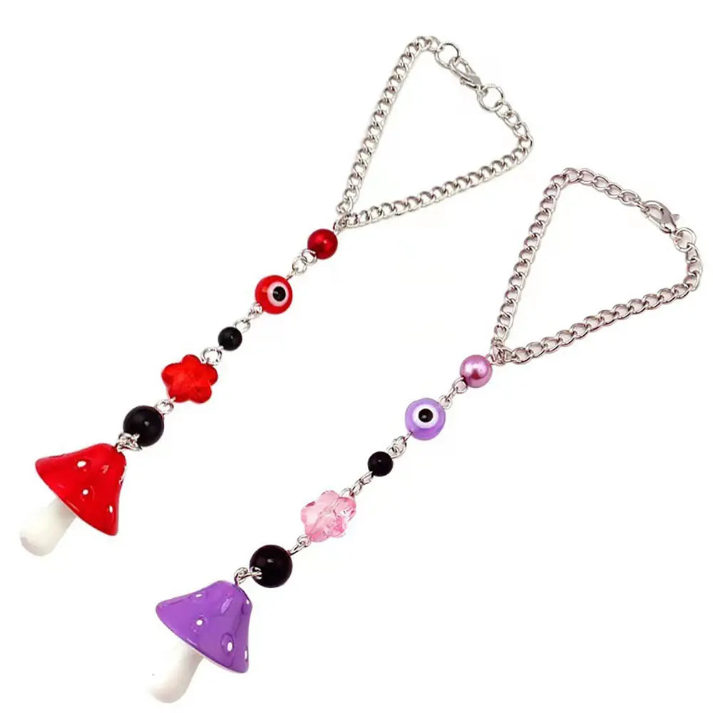 1Pcs Mushroom Car Hanging Ornament with Evil Eye Charms Black Red Mushroom Evil Eye Car Mirror Hanging Accessories