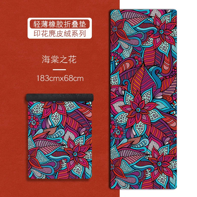 Ultra-thin Folding Yoga Mat Natural Rubber Suede Print Exercise Portable Sweat-absorbing Meditation Aesthetics DIY 183*68*0.1cm