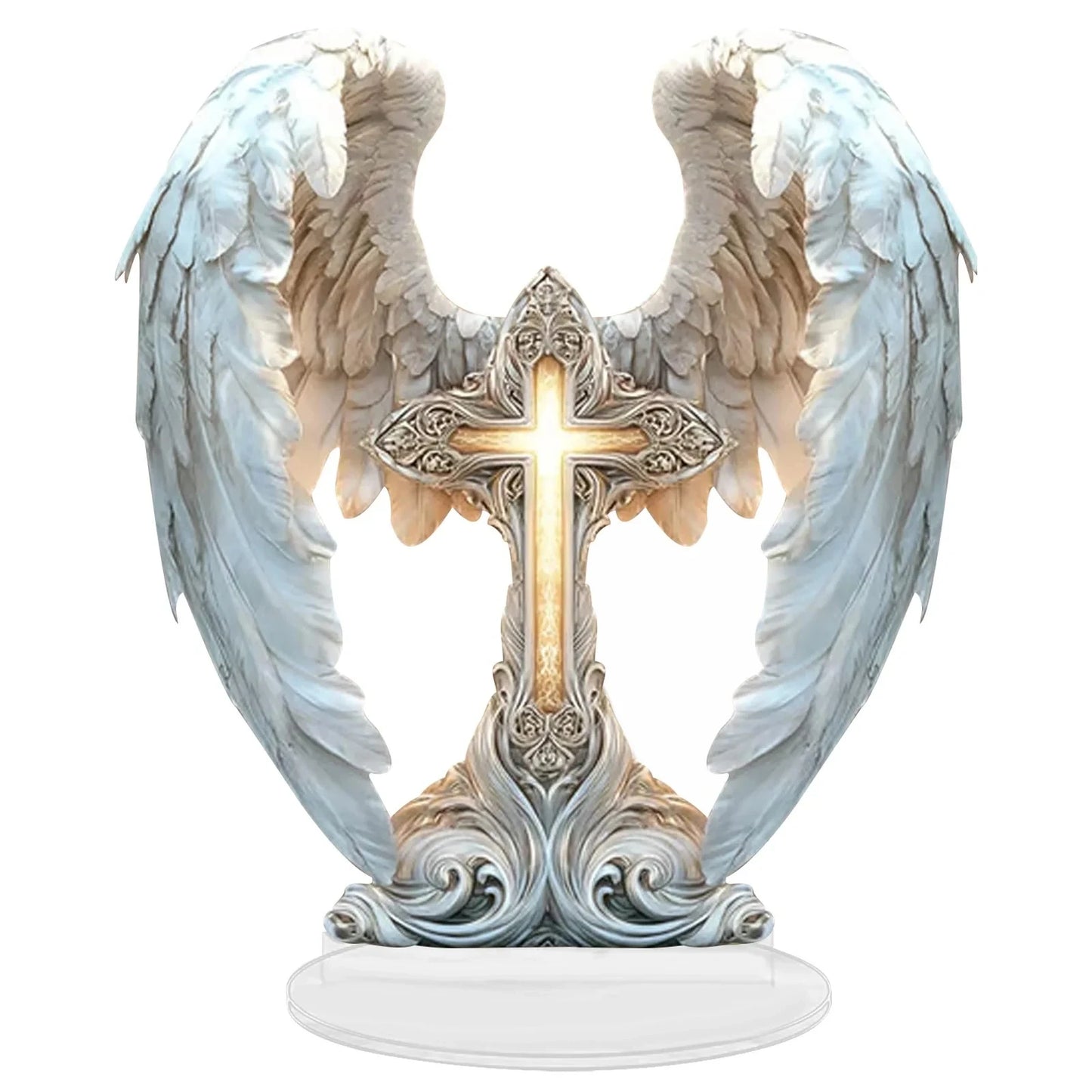  Angel Wings Cross 2D Acrylic Charming Angel Ornament Home Living Room Tabletop Perfect Christmas New Year Gift for Friends