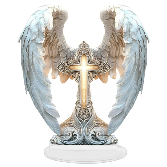  Angel Wings Cross 2D Acrylic Charming Angel Ornament Home Living Room Tabletop Perfect Christmas New Year Gift for Friends