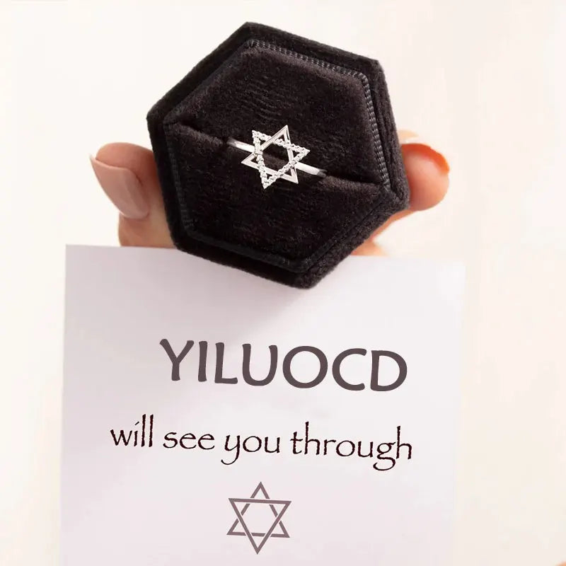 Jewish Star of David Ring for Women 925 Sterling Silver Cubic Zirconia Finger Ring Protection Amulet Jewelry Christmas Gifts