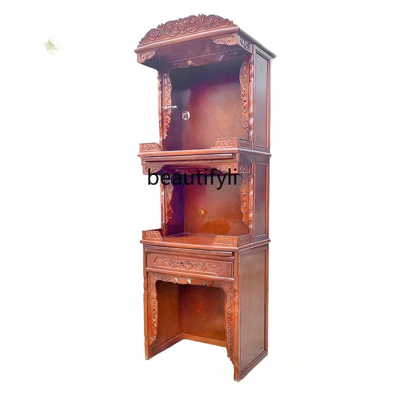 Cy Three-Layer Buddha Cabinet Household Solid Wood Altar Rosewood Color Buddha Statue Landlord God of Wealth Worship Table