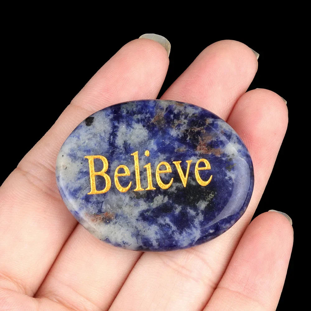 Natural Stone Crystal Engraved Different Inspirational Word Worry Stones Reiki Healing Crystals Palm Gemstone Thanksgiving Gifts
