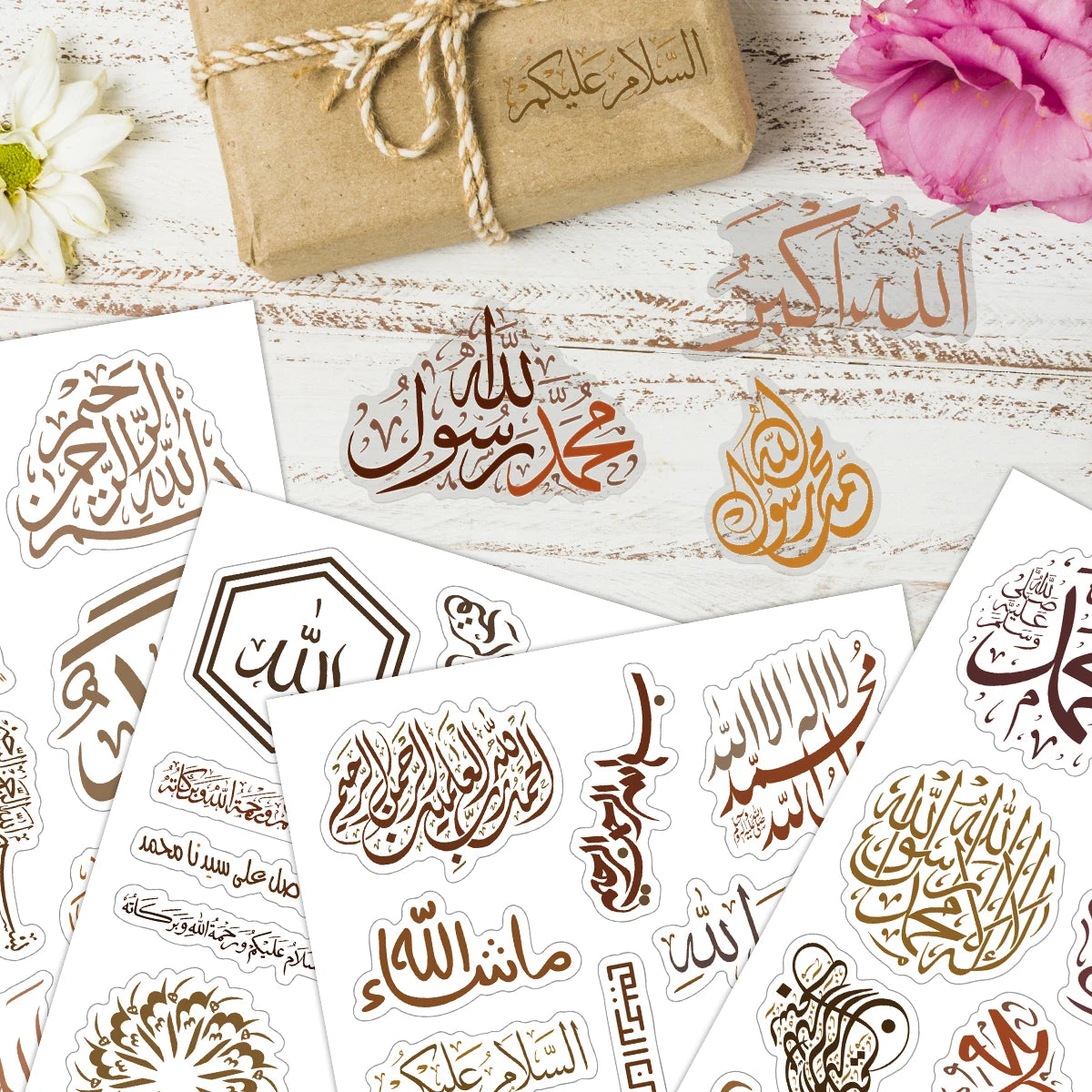 4sheets-50pcs Arabic Calligraphy Transparent Pvc Stickers,Islamic Phrases Design,Ramadan Decor Collection Labels For Gifts Wrap