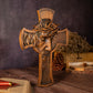 2D Flat Retro Wooden Cross Decoration with Thorn Crown Jesus Christian Statue Wall Hanging for Religious Christmas Room Decor