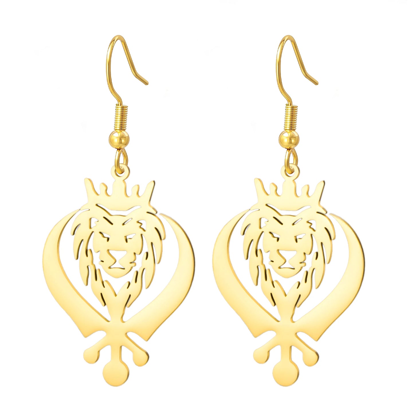 LIKGREAT Lion King Crown Dangle Earrings Sikh Khanda Punjabi Symbol Stainless Steel Jewelry Vintage Gift For Women