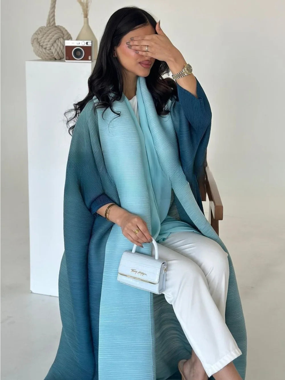 Muslim Pleated Abaya Stretch Open Dress Dress Women Eid Maxi Caftan Cardigan Robe Print Dubai Kaftan Islam Vestidos Jalabiya