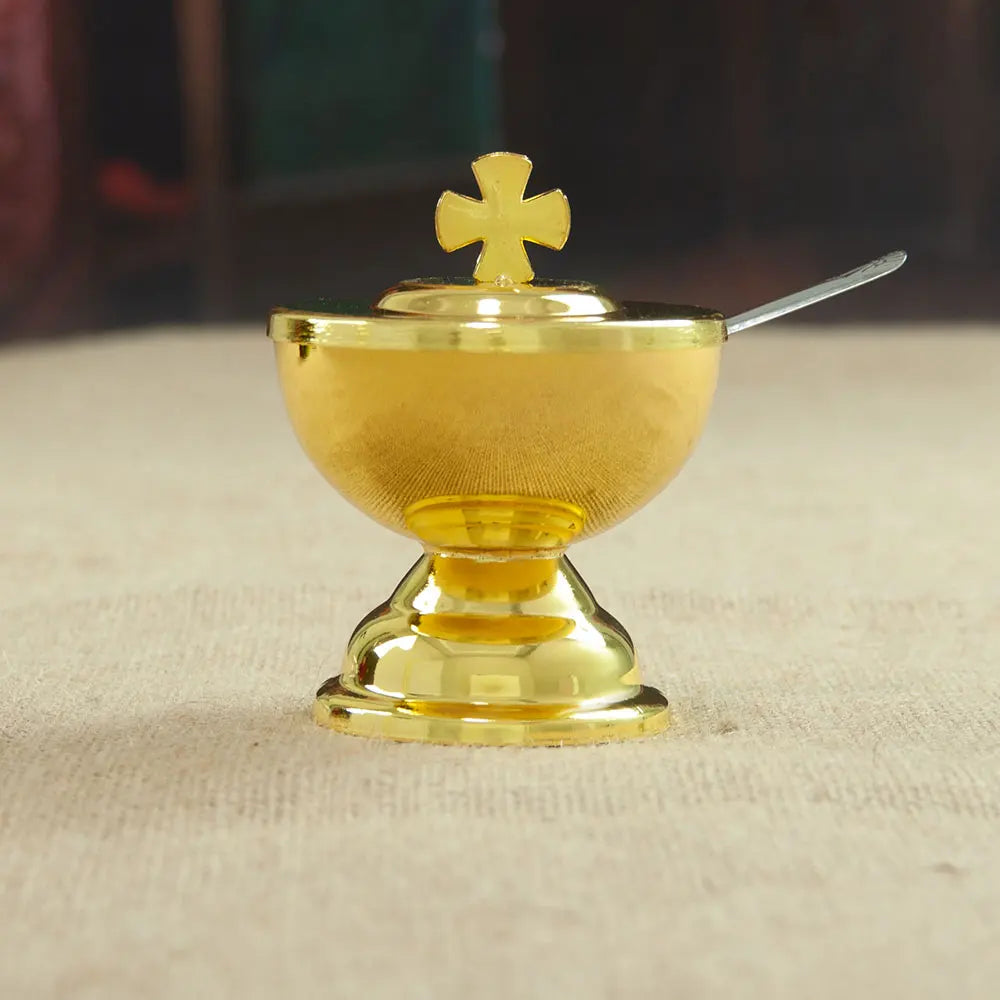 Holy Grail Communion Cup with Spoon Zinc Alloy Golden Cross Design Church Mass Supplies for Eucharist Religious Ceremonies