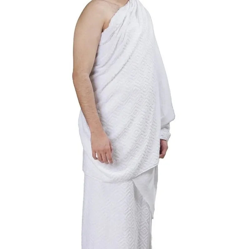 White Men's Simple High-End Hajj Ihram Towel Set Bath Towel Pilgrimage Towel Cross-Border Two-Piece Set Geometry Pattern