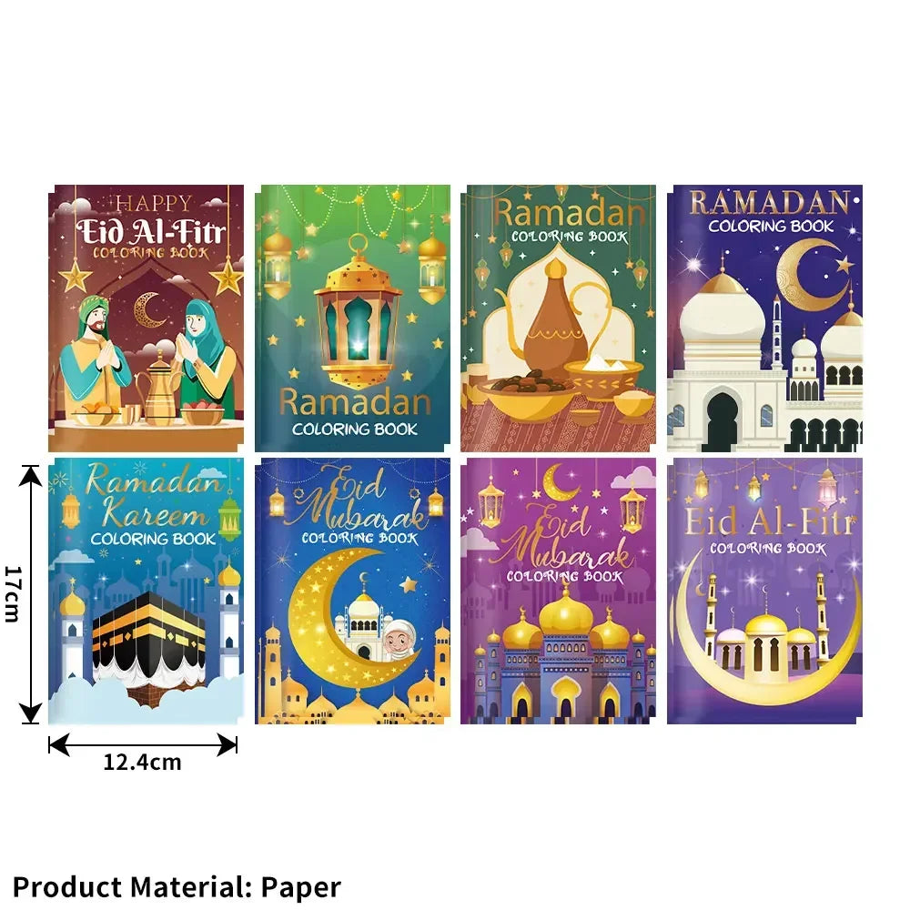 16PCS Ramadan Eid Mubarak Party Mini Coloring Book Graffiti Painting Book for Muslim Party Supplies