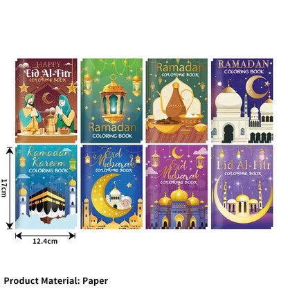16PCS Ramadan Eid Mubarak Party Mini Coloring Book Graffiti Painting Book for Muslim Party Supplies