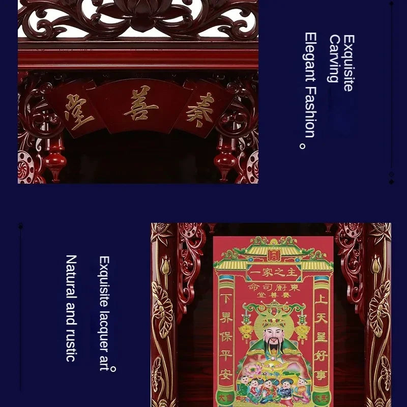 WallMounted Kitchen Shrine Wooden God Statue Altar Traditional Home Decor for Charity Hall & Spiritual Enshrinement
