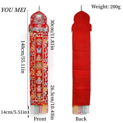 1Pcs Tibetan Style Embroidered Flags,1.4m Auspicious Dragon Pattern Home Decor Hanging Banner Buddhist Item Altar Prayer Flags