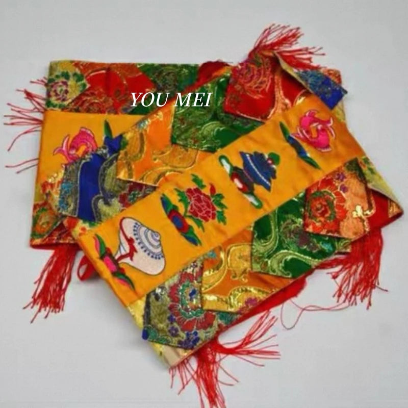 1Pcs Tibetan-Style Flags,Embroidered Eight Auspicious Symbols Pattern Hanging Banner,Nepal Temple and Chapel Altar Prayer Flag