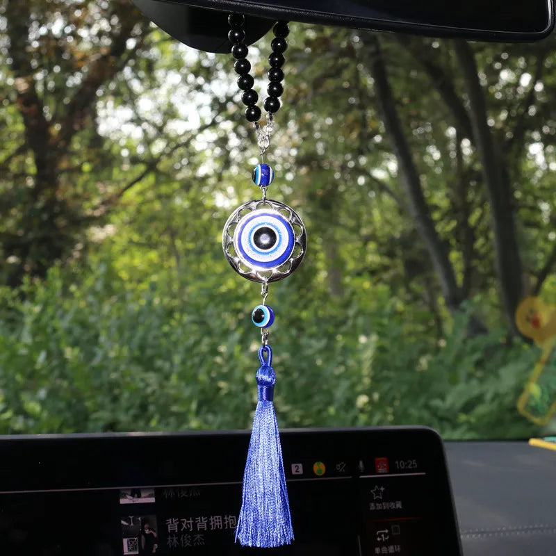 Crystal Tassels Blue Eyes Car Accessories Demon-Eye Auto Rearview Mirror Pendant Car Decoration Halloween Gifts Talisman For Man
