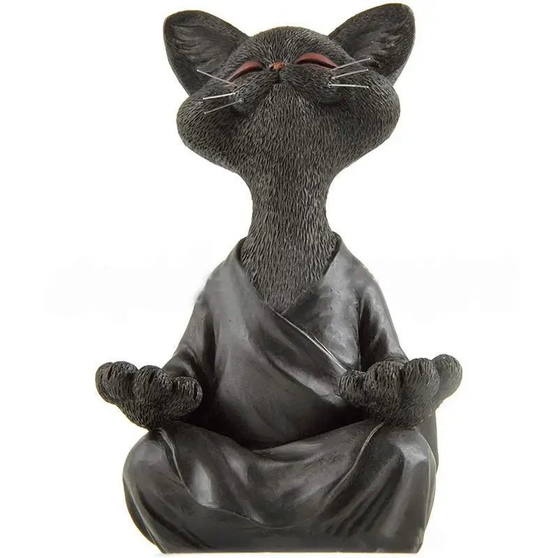 Meditation Cat Sculpture Home Decorations Resin Black Yoga Sitting Zen Cat Black Buddha Ornament Outdoor Garden Figurines