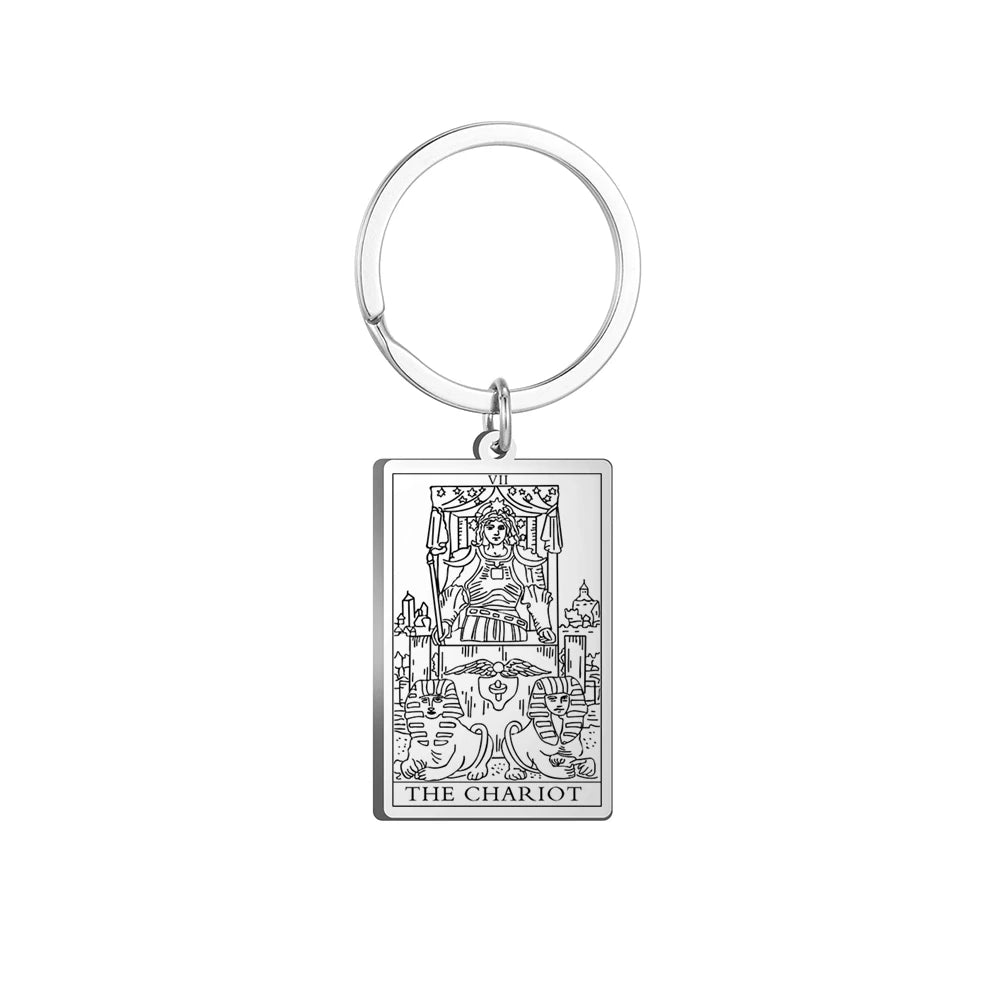 Dawapara Tarot Cards Keychains Stainless Steel Vintage Amulet Good Luck The Major Arcana Keyring Wiccan Jewelry