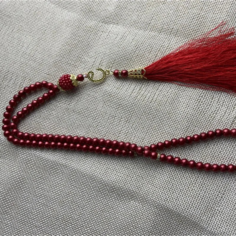 6mm 99pcs Glass Pearls Tassel Turkish Style Muslim Rosary Islamic Prayer Beads Bracelet For Women Jewelry Accessories Gifts New