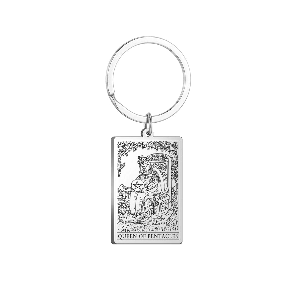 Dawapara Tarot Cards Keychains Stainless Steel Vintage Amulet Good Luck The Major Arcana Keyring Wiccan Jewelry