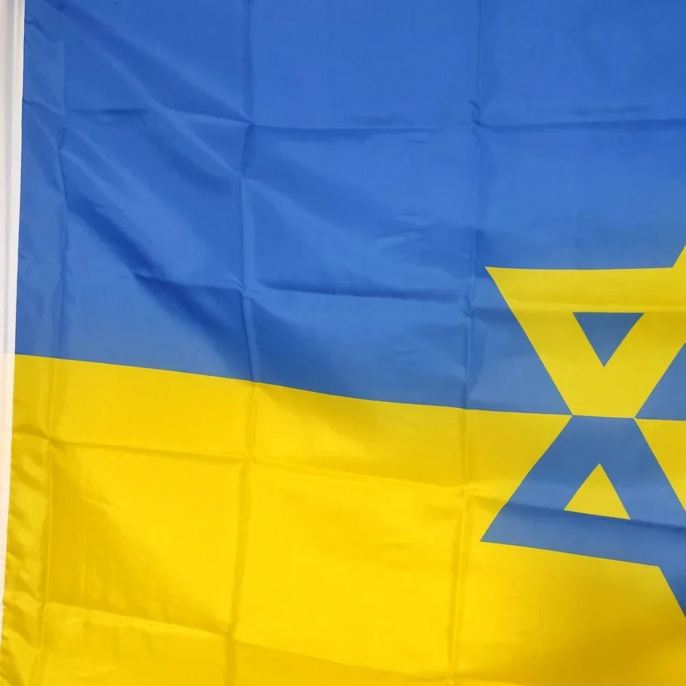 Israel Ukraine Flag 90x150cm Premium Polyester - Jewish Solidarity Flag Outdoor/Indoor National Pride Decor Wall Hanging