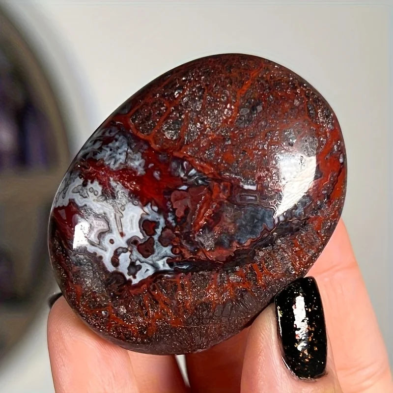1pc Red Mexican Agate Palm Stone,  Stunning Crystal from Mexico, Worry Stone Gift. Polished Palm Stone Makes a Lovely Present