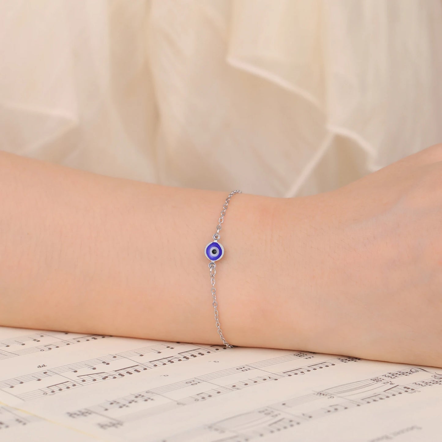 Lucktune Stainless Steel Turkey Evil Eye Bracelets for Women Flat Blue Evil Eye Lucky Chain Charm Bracelet Jewelry Pulsera Gifts